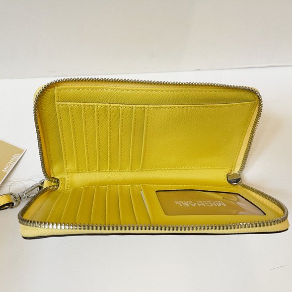 Michael Kors Jet Set Travel MD Zip Around Phone Holder Wristlet Yellow Sunshine - Picture 6 of 10